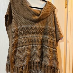 Faded Glory Sz XL Cozy Brown Patterned Women's PONCHO